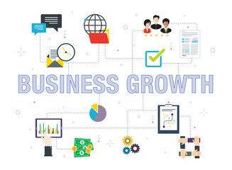 Business, growth, leadership, financial, statement and planning icons.