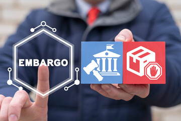 Concept of embargo busting, economic warfare and sanctions. Ban of goods import and export,...