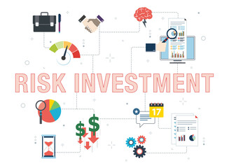 Naklejka premium Investment, risk, performance, business, finance and opportunity icons. Concepts of measuring success, smart investment, risk investment and investment document.