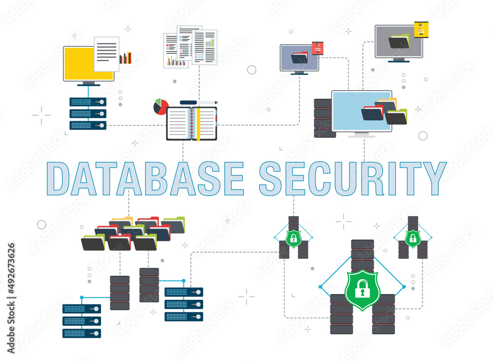 Poster network, computer, server ,business, technology, database and security icons. concepts of data netwo