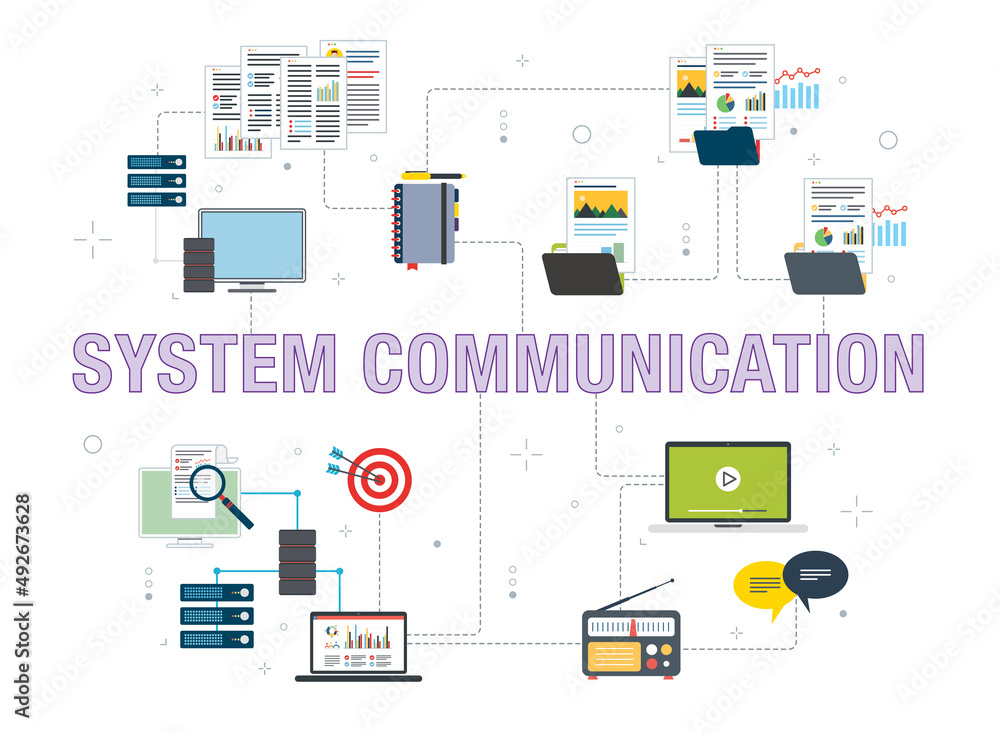 Poster connection, backup, report, sharing, communication and computer icons. concepts of file connection, 