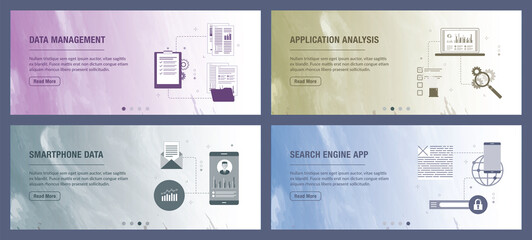 Data, management, business, report, application and analysis icons.
