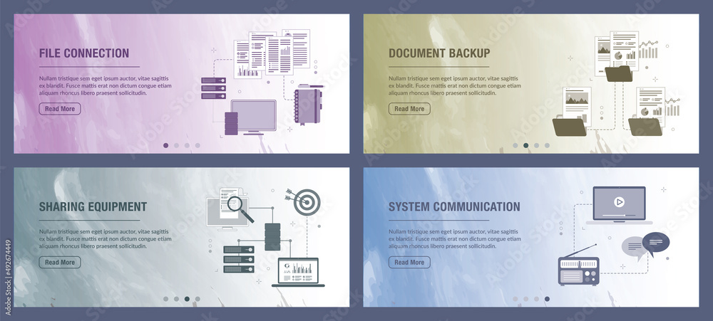 Aufkleber connection, backup, report, sharing, communication and computer icons. concepts of file connection, 