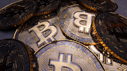 Group of golden bitcoin