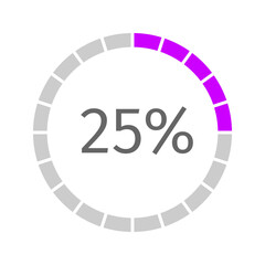 25 percent filled round loading bar. Progress, waiting, buffering or downloading icon. Infographic element for website or mobile interface. Vector flat illustration isolated on white background