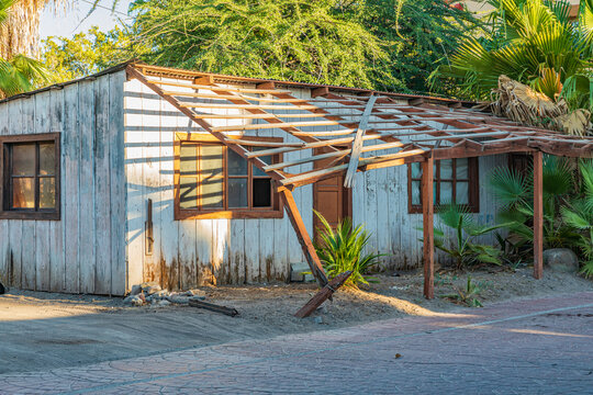 A collapsing awning on an old building on the Baja peninsula.