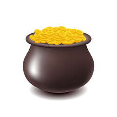 Pot with coins vector illustration. Coins in a jug Illustration, Happy St Patrick's day.