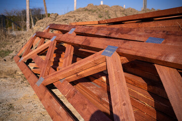New under construction roof beams the construction site
