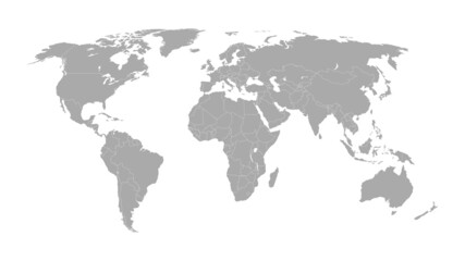 Naklejka na ściany i meble Detailed world map with borders of states. Isolated world map on white background. Vector illustration