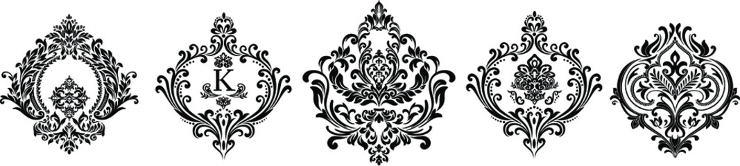 Set of Oriental vector damask patterns for greeting cards and wedding invitations. 