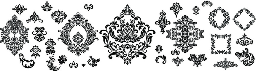 Set of Oriental vector damask patterns for greeting cards and wedding invitations. 