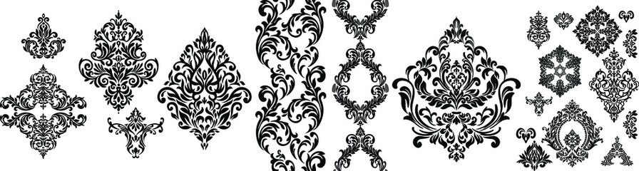 Set of Oriental vector damask patterns for greeting cards and wedding invitations. 