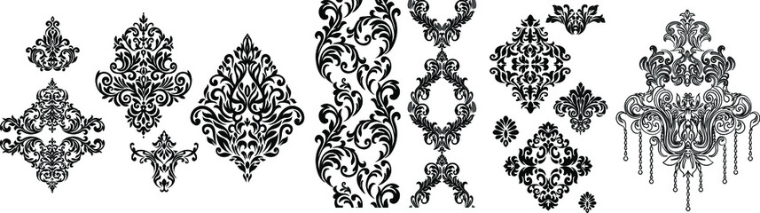 Set of Oriental vector damask patterns for greeting cards and wedding invitations. 