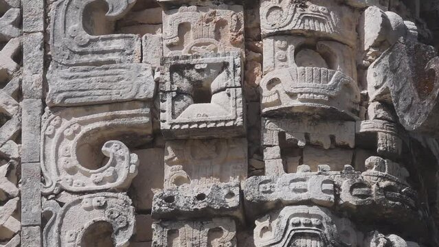 Decorative Details of Uxmal Archeological Site, Ancient Mayan City in Yucatan, Mexico