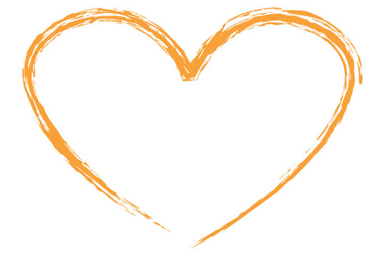 Heart contour vector. Orange hand drawn love icon isolated. Paint brush stroke heart icon. Hand drawn vector for love logo, heart symbol, doodle icon and Valentine's day. Painted grunge vector shape