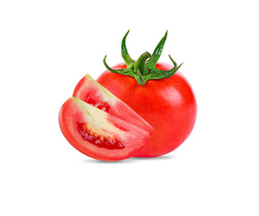 Fresh red tomato slices isolated on white background