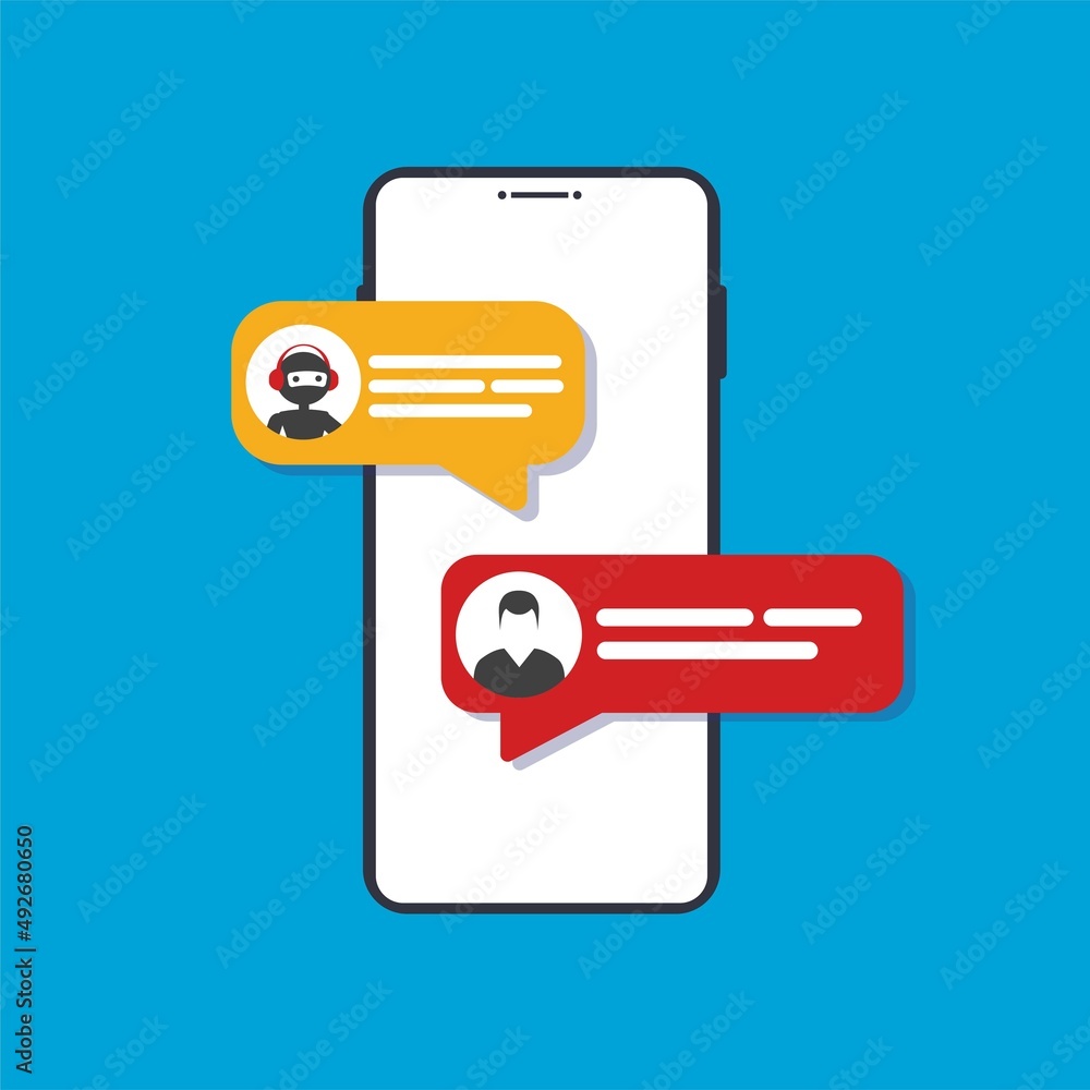 Poster chatbot conversation on smartphone screen app interface with artificial intelligence technology prov