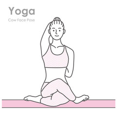 室内でヨガをする女性のイラスト