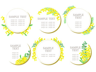 水彩、手描きのミモザのイラストフレーム