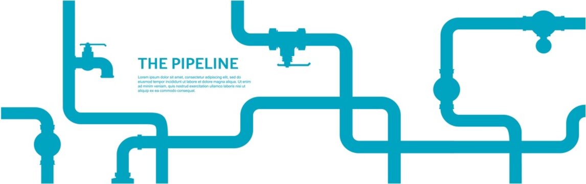 Pipeline infographic concept with blue and white colors. Oil, water or gas flat valve vector.