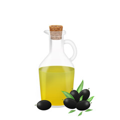 Bottle of olive oil with black olives