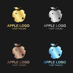 Vector set of luxury gold apple logo on black background, and also in color, silver, bronze and diamond