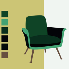 Bright and stylish chair in the author's style. Beautiful image of the chair. Design chair in a minimalist style. Armchair for interior and coziness