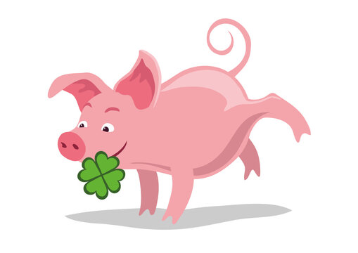 Lustiges Glücksschwein mit Kleeblatt