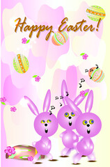 Obraz na płótnie Canvas Cheerful rabbits congratulate on Easter. Vector illustration