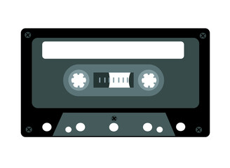 Cassette tape vector. Cassette illustration in black, gray and white colors isolated on white background.