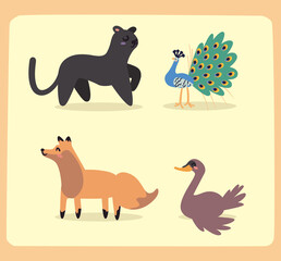 four differents animals