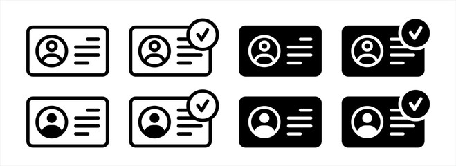 ID Card icon set. ID Card with Circle tick approved symbol. Driver's license Identification card icon symbol, vector illustration - obrazy, fototapety, plakaty