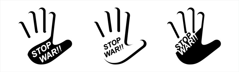 Stop the war in Ukraine inscription with hand symbols, vector illustration.