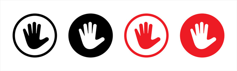 Stop red sign icon with hand, vector illustration.