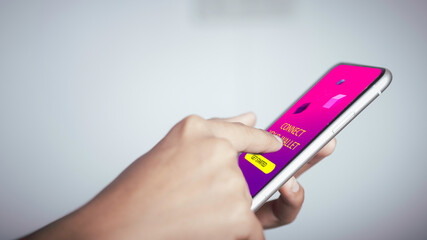 E-wallet or Digital Wallet, Digital mobile banking concept. Hand Using smartphone Connect to Smart wallet apps for payment in Closeup shot.
