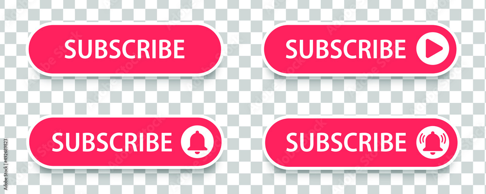 Poster subscribe red button set for web on transparent background. vector design
