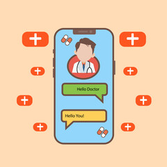 Online doctor vector illustration concept patient consultation to the doctor via smartphone