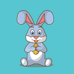A fat bunny holding an easter egg. Flat Design. Vector. Illustration