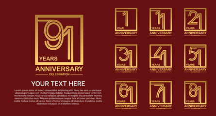 set anniversary logotype premium collection golden color multiple line style isolated on red background