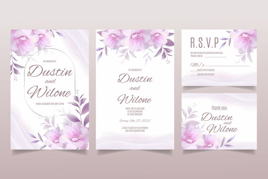 Wedding Invitation Template With Purple Flowers