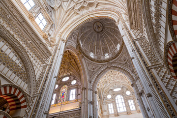Interior view and decorative detail from the magnificent Mosque of Cordoba