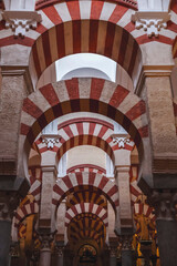 Interior view and decorative detail from the magnificent Mosque of Cordoba