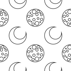 full moon and crescent outline seamless pattern on white background © rizki dian pratama