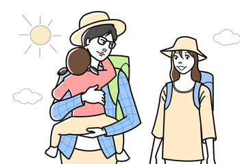 子供を抱えて夫婦でトレッキング