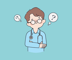 Hand drawn doctor answer the questions clipart gesture character.