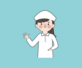 Hand drawn a nurse with uniform clipart gesture pose character.