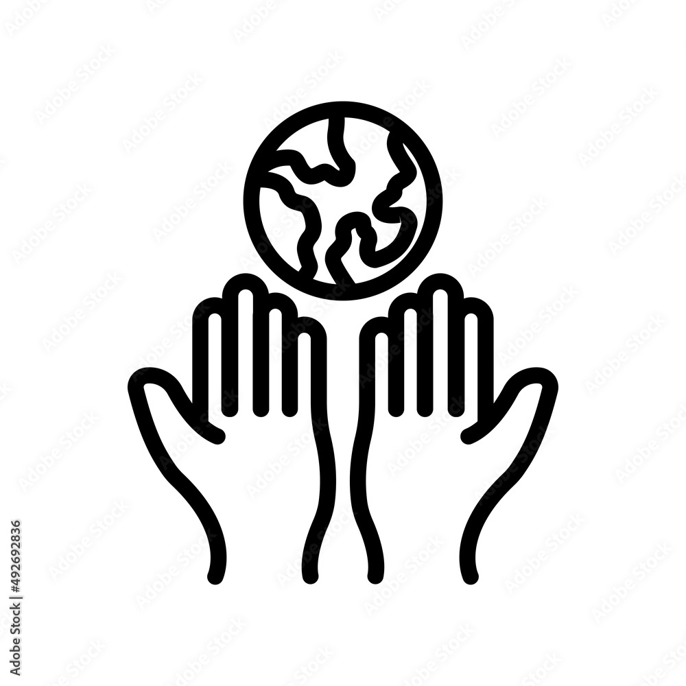 Poster hand icon with earth. line icon style. suitable for earth day icon. simple design editable. design t