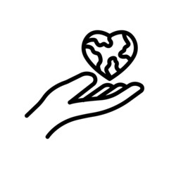 Hand icon and earth with heart . line icon style. suitable for earth day icon. simple design editable. Design template vector