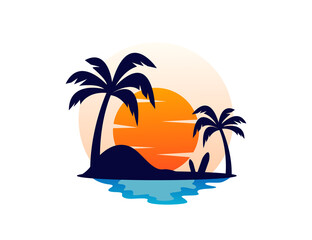 Fototapeta na wymiar Palm tree with sunset logo illustration