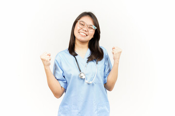 Yes Excited Gesture Of Asian Young Doctor Isolated On White Background